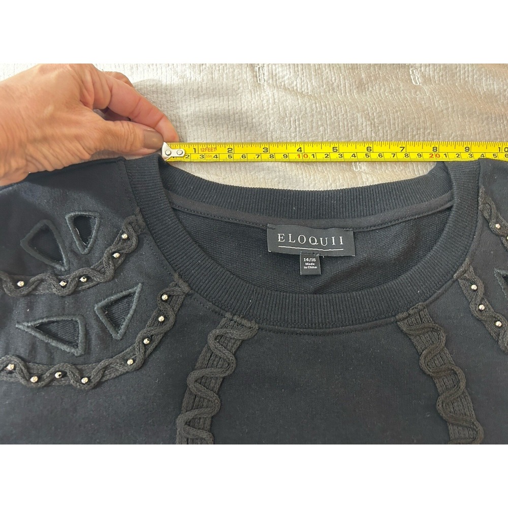 Eloquii Plus Size 14/16 Sweatshirt Black Long Sleeve Round Neck Cutout Beads - Picture 13 of 14